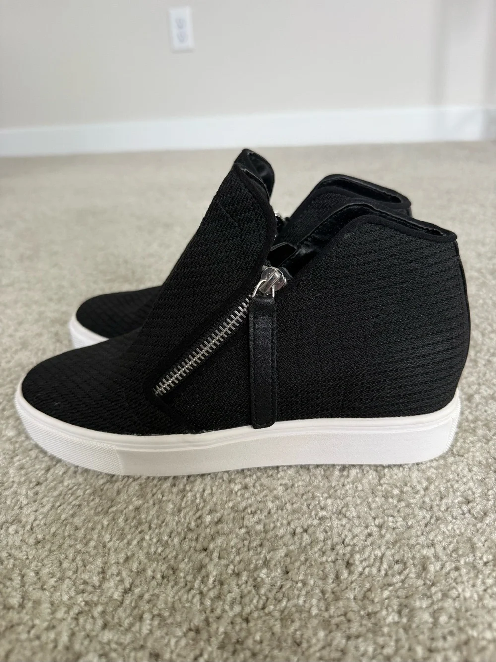 Steve Madden Black Knit Slip-On Booties with White Platform